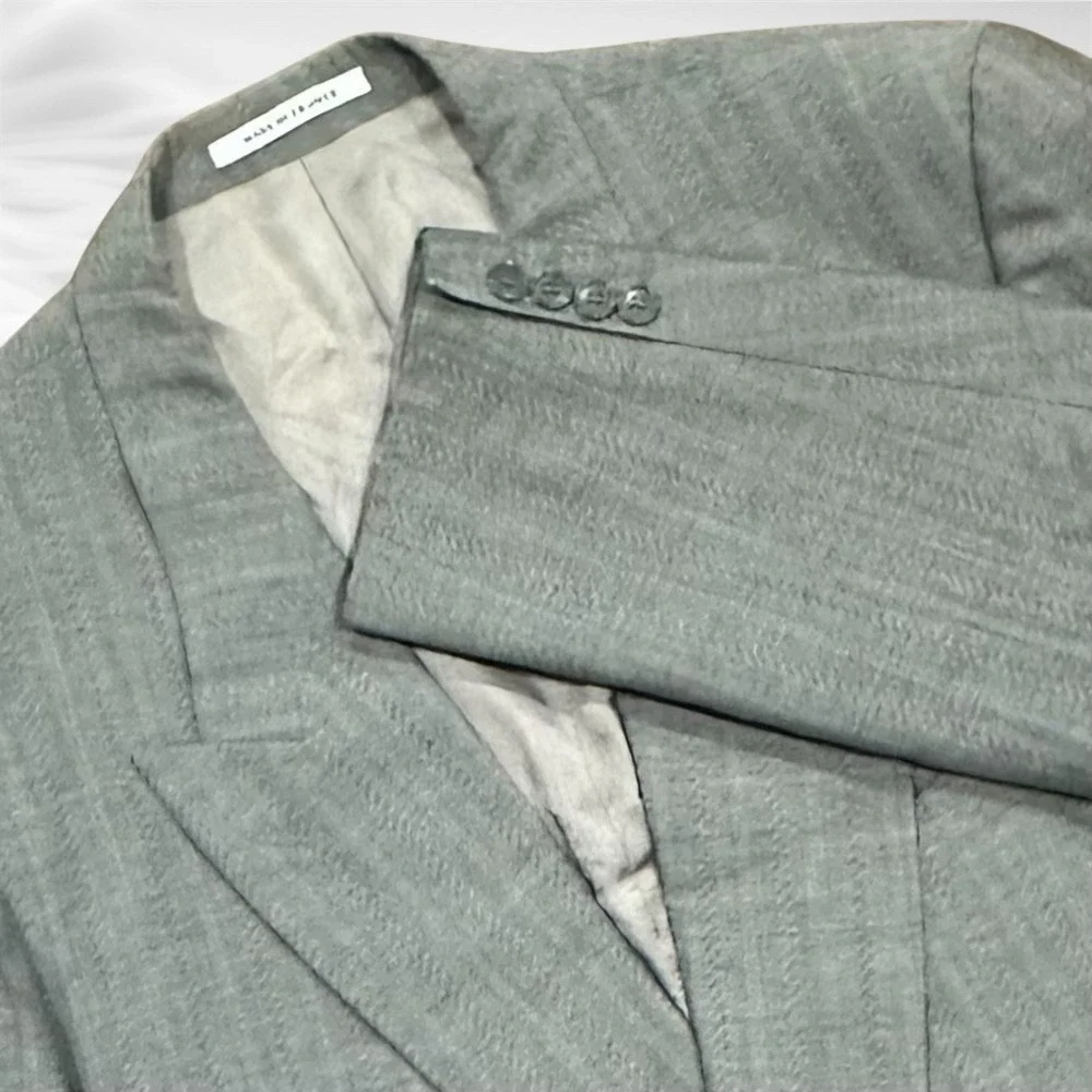 Yves Saint Laurent France Double Breasted Wool Blazer Stripe Peak Ventless 44R